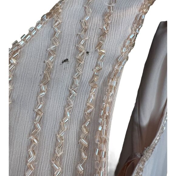 Adrianna Papell Beaded Bodice Chiffon Evening Gown Sz 6 Blush Dusty Pink Keyhole - Picture 7 of 8